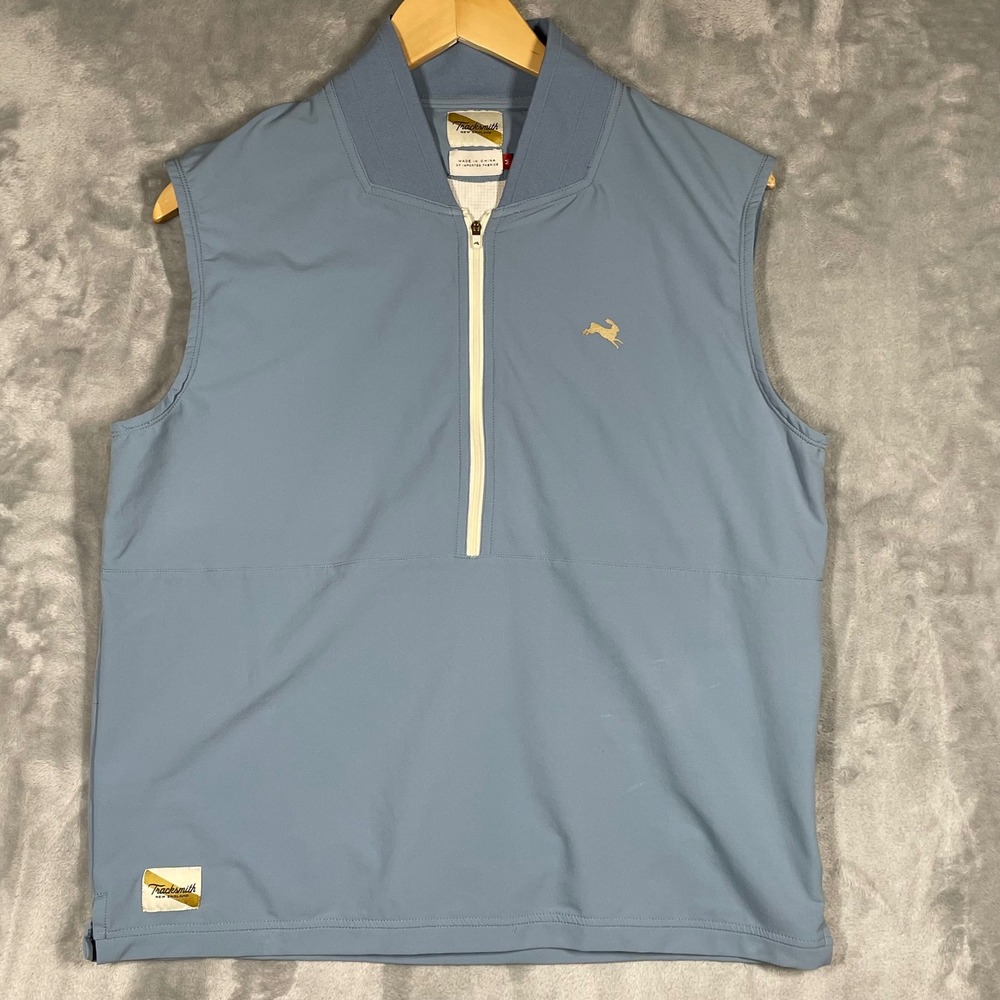 Tracksmith Mens Quarter Zip Running Vest Blue Size M Vented Back 4323-TS